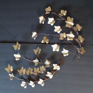 MCM Leaf Spray Wall Art Hanging Brass Copper Gold Tone Metal Vintage Wall Decor